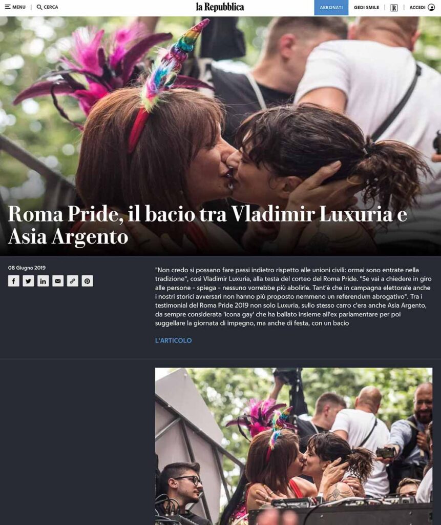 bacio vladimir uxuria asia argento pride repubblica