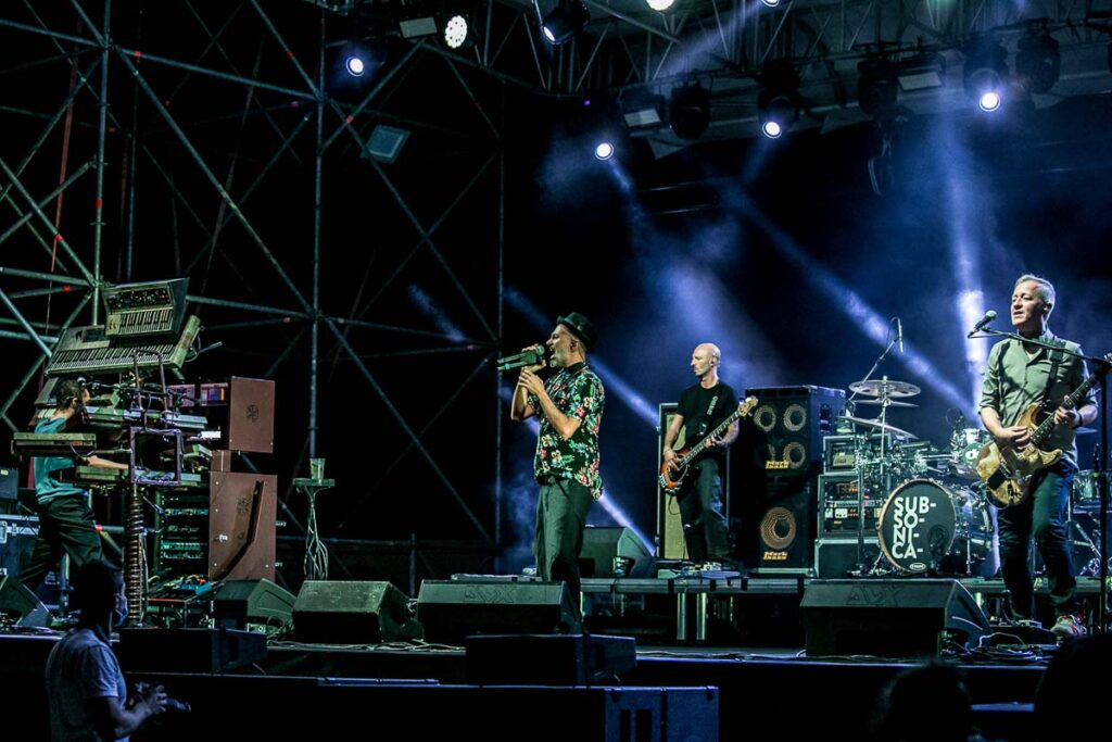 Cerveteri, Etruria Eco Festival, Subsonica in concerto. Nella foto Samuel Romano, Max Casacci, Davide Dileo, in arte Boosta e Luca Vicini, in arte Vicio