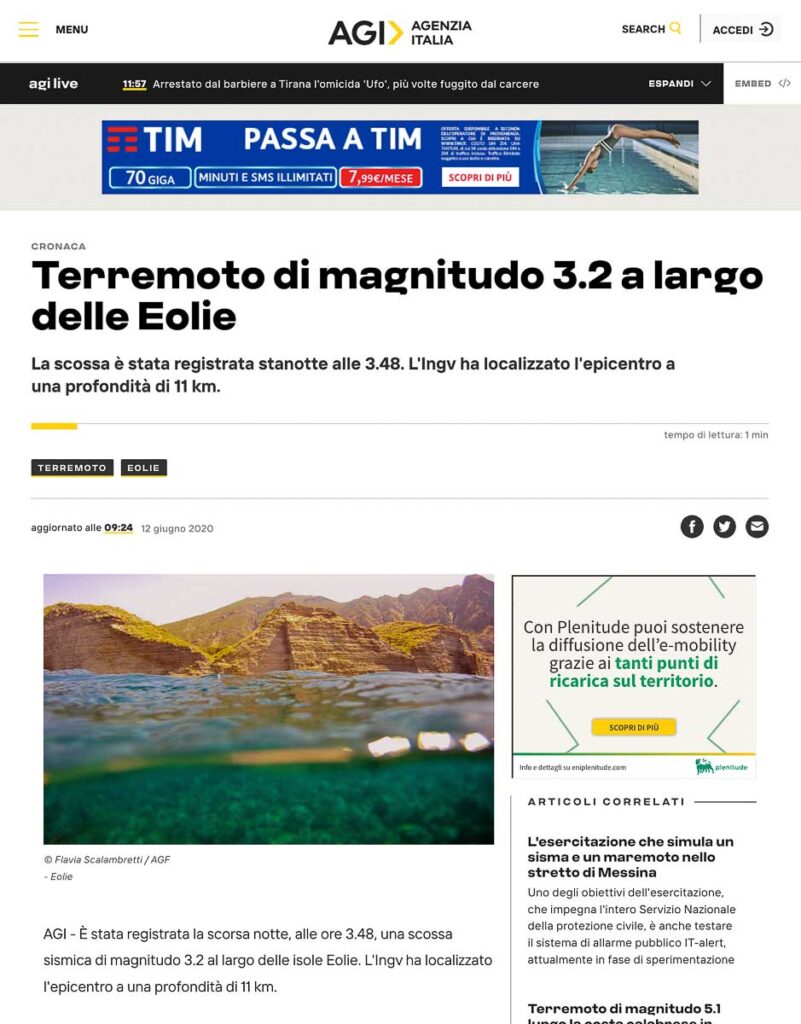 agi agenzia italia terremoto eolie